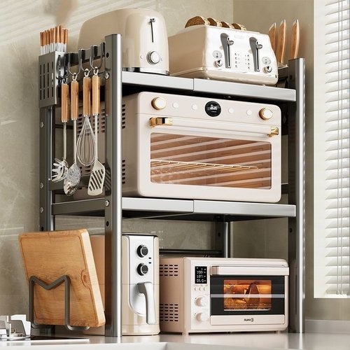 枪灰微波炉置物架电饭煲收纳架