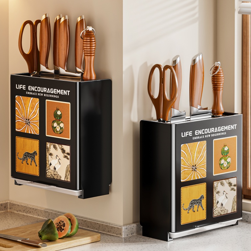 古韵刀架置物架厨房家用壁挂式多功能放菜刀架免打孔刀具收纳架子