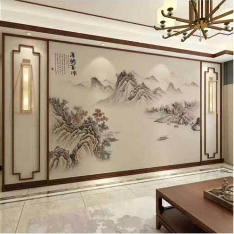 3d新中式水墨山水客厅沙发电视背景墙装饰集成墙板竹木纤维护墙板,全屋定制,定制背景墙,淘宝优惠券,粉丝福利购,淘宝优惠卷