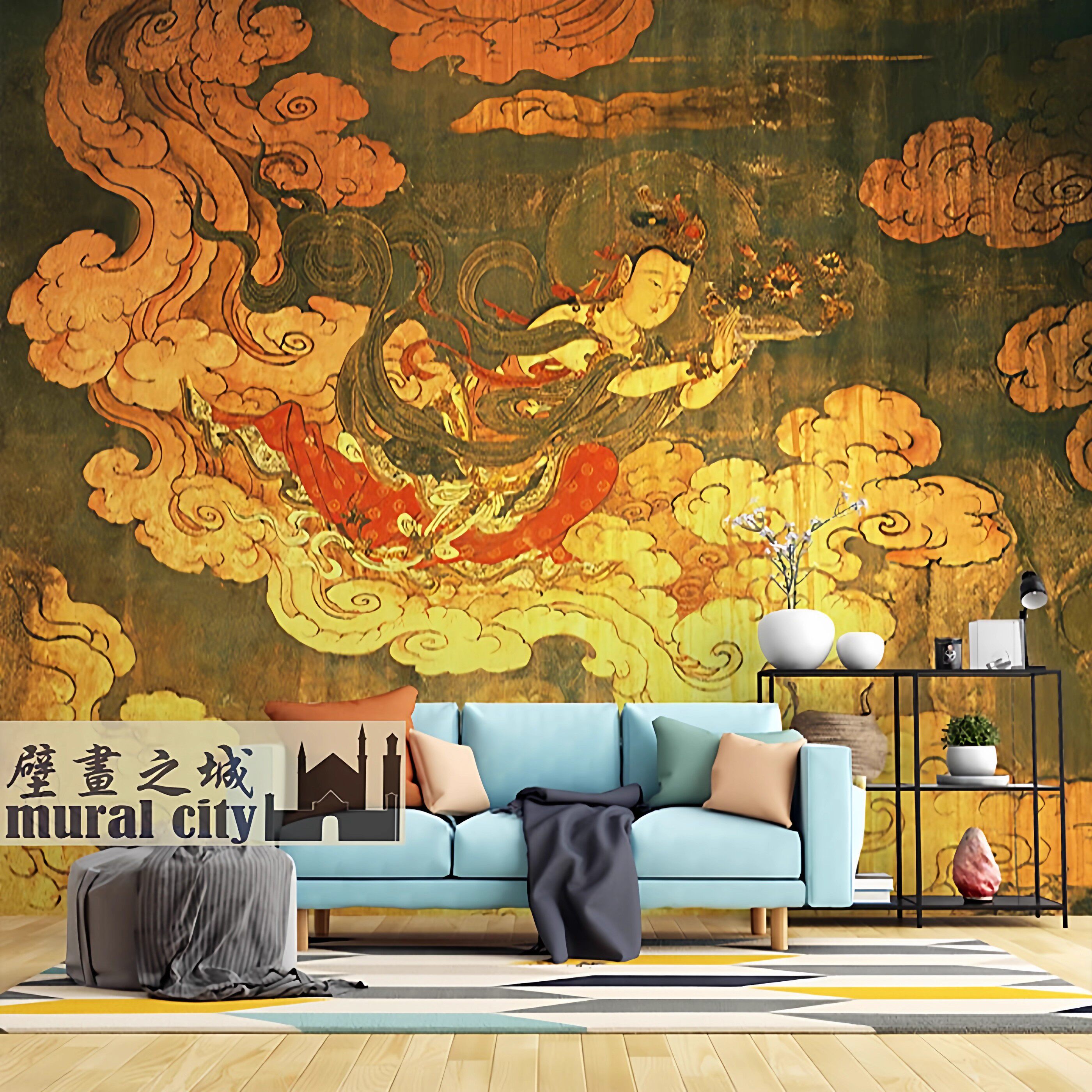敦煌飞天仕女壁画西域墙纸莫高窟墙布摄影拍照背景布菩萨佛堂壁纸,家装主材,定制壁画,淘宝优惠券,粉丝福利购,淘宝优惠卷