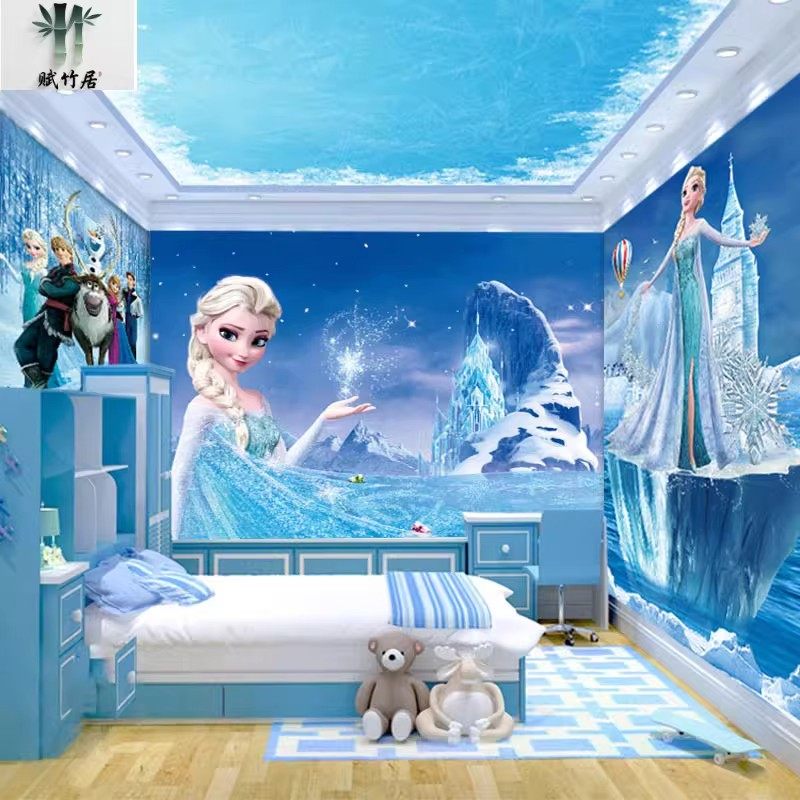 KT猫卡通女孩儿童房卧室竹木纤维护墙板独角兽粉色公主床头碳晶板