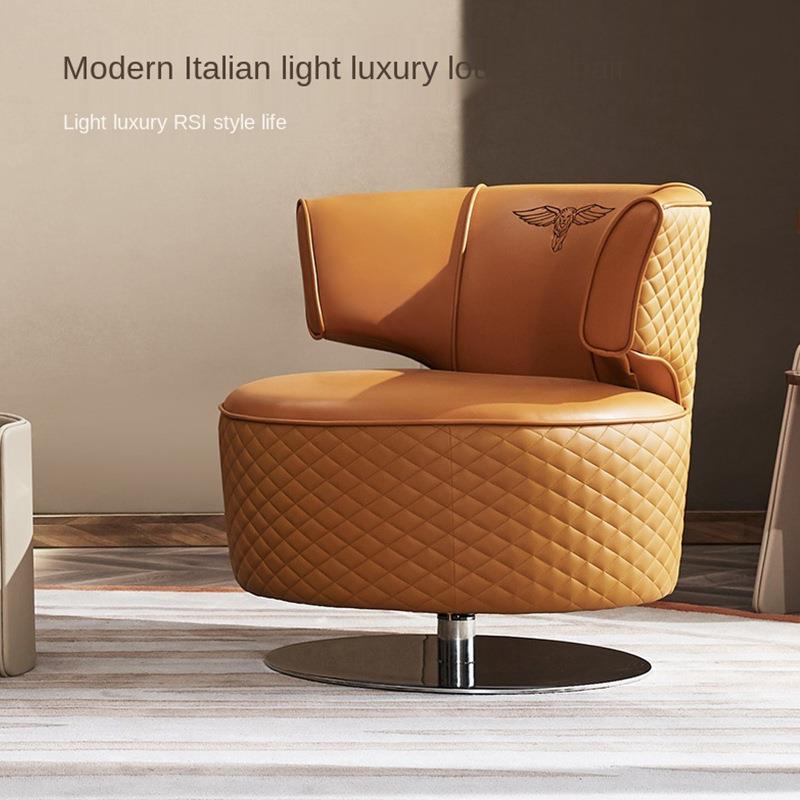 意式轻奢真皮沙发椅简约现代客厅转椅客厅休闲单人沙发椅宾利单椅