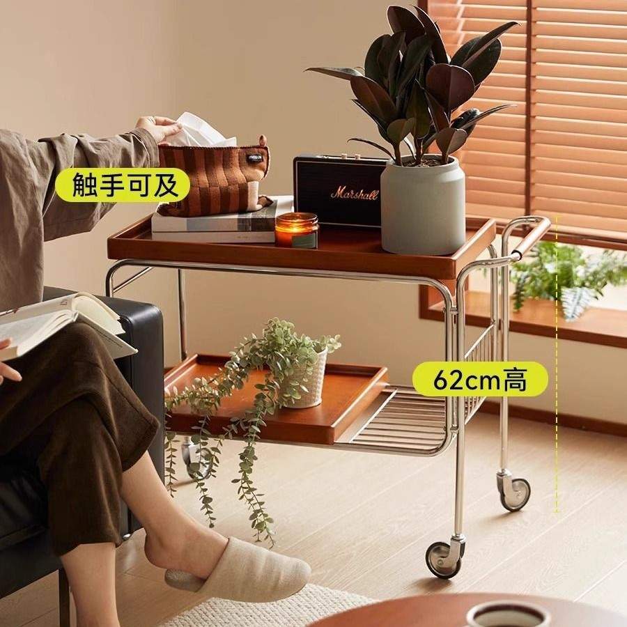 复古茶水小推车沙发边几中古日式可移动茶几客厅边柜餐车