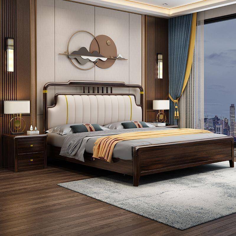 新中式乌金木实木床主卧室双人床1.8米轻奢储物大床现代高端婚床