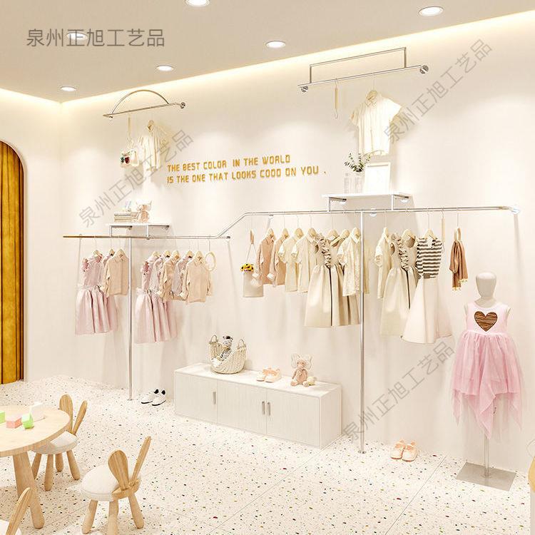 货架服装店童装专用展示架不锈钢拉丝银色上墙壁挂式陈列架高档架