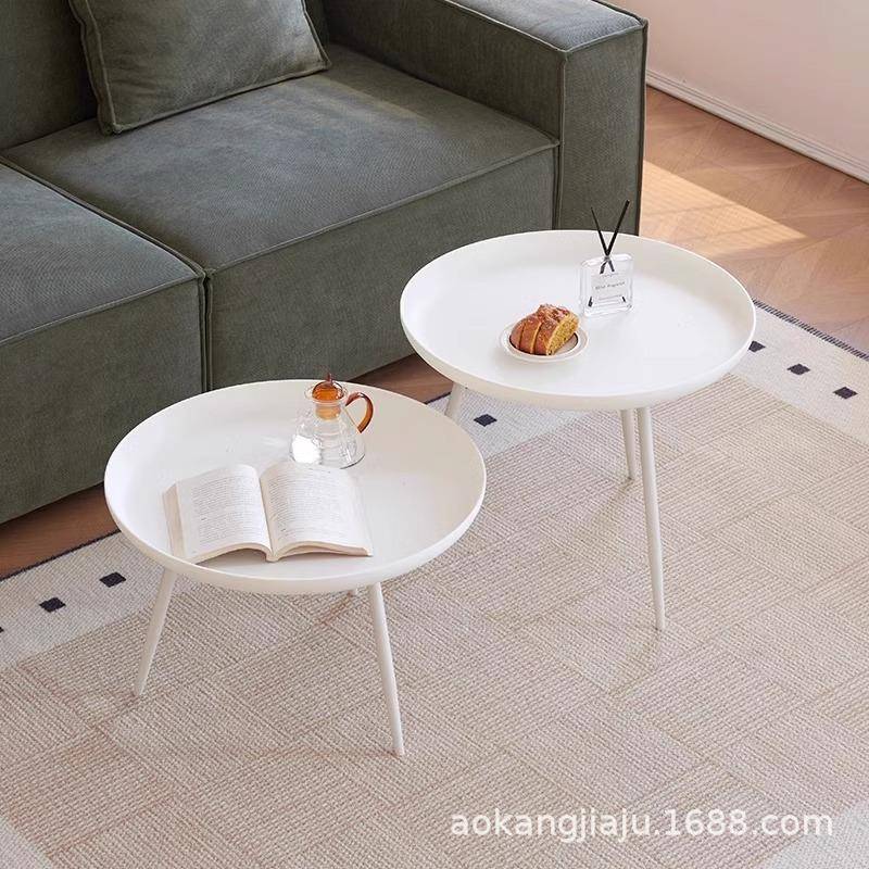 奶油风客厅茶几简易阳台小圆桌卧室床边置物架创意沙发边几侧边柜