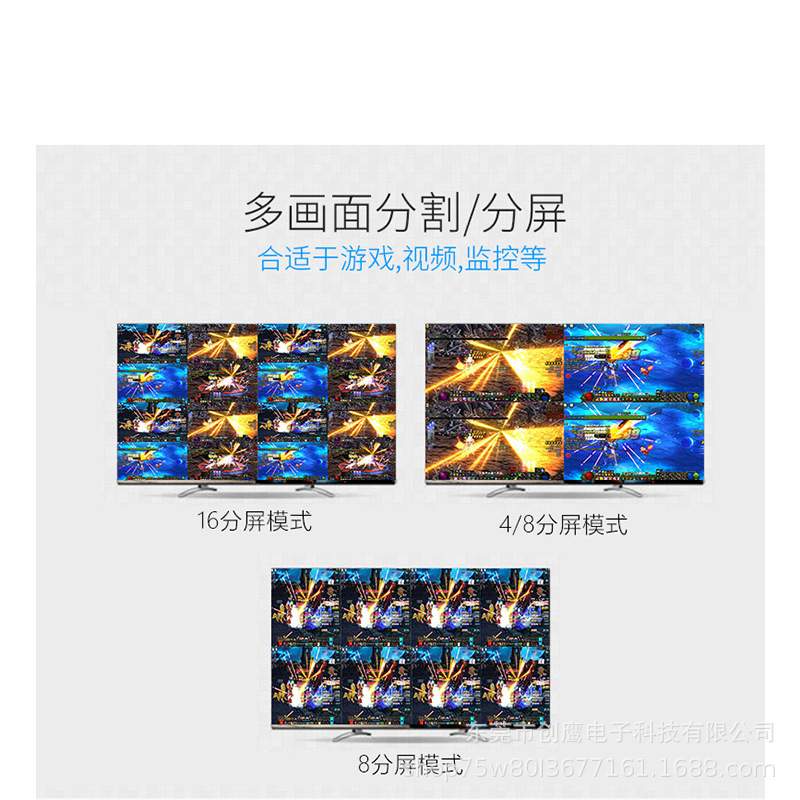 牛强16口分屏器16进1出DNF地下城魔兽显示屏幕画面分割器游戏NDF