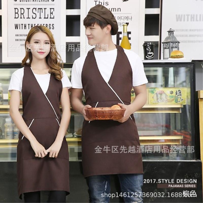 新款直销韩版包边围裙定制LOGO奶茶店美甲店美容院咖啡厅蛋糕店工