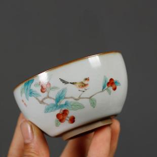 直销月白汝窑功夫茶具茶杯子主人杯单杯开片品茗杯单个汝瓷茶 新款