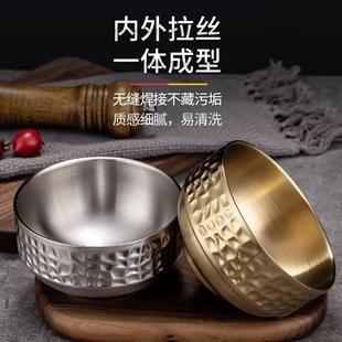 直销创意锤纹304不锈钢双层隔热儿童吃饭碗家用汤碗金色甜品 新款