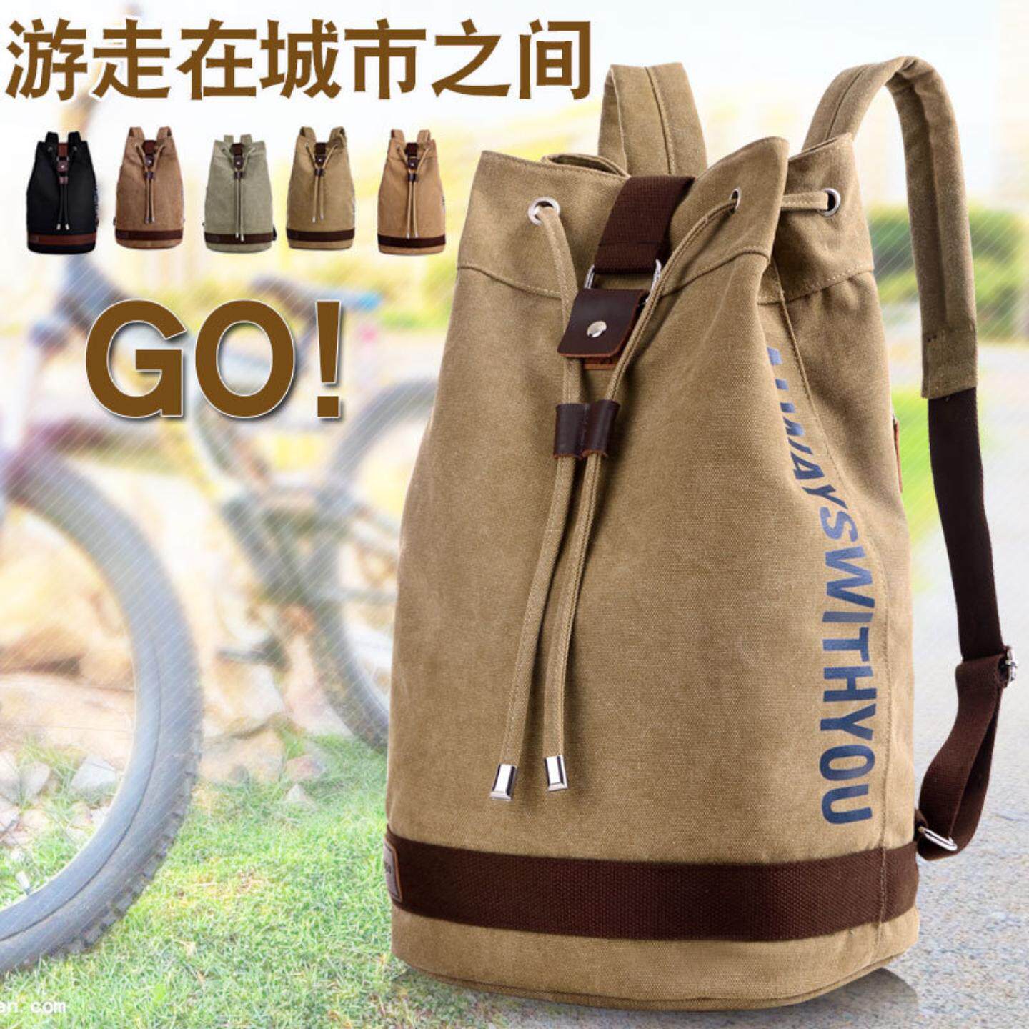 时尚帆布运动双肩包圆桶包旅游