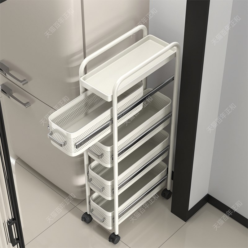 厨房夹缝置物架落多层地冰箱侧面抽拉小推车极窄缝拉篮缝隙收纳架