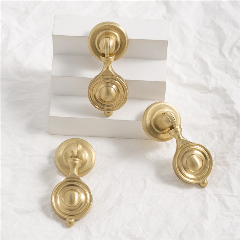 不止黄铜轻法式覆古波纹拉手抽屉衣柜门把手单孔黄铜吊坠小拉手