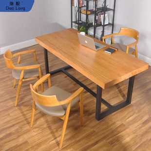 loft简约铁艺实木电脑桌台式 家用书桌轻奢学习办公桌工作台餐 包邮