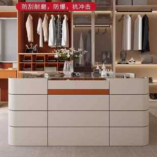 轻奢衣帽间中岛柜多功能储物柜皮革实木收纳柜现代家用首饰展示柜