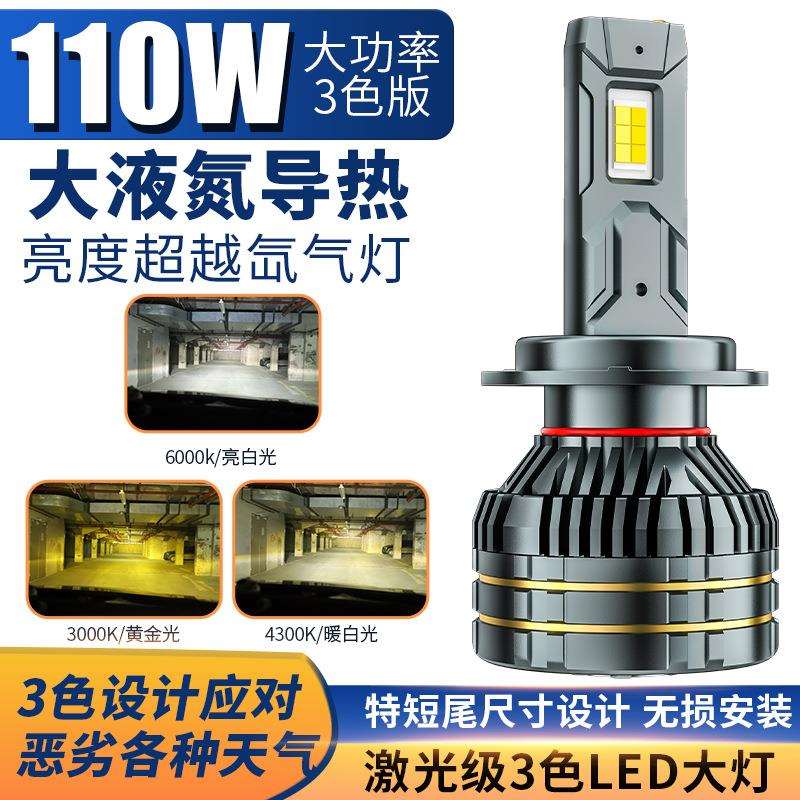 爆款汽车led大灯110W双铜管车灯改装H1H3H7H4远近一体LED