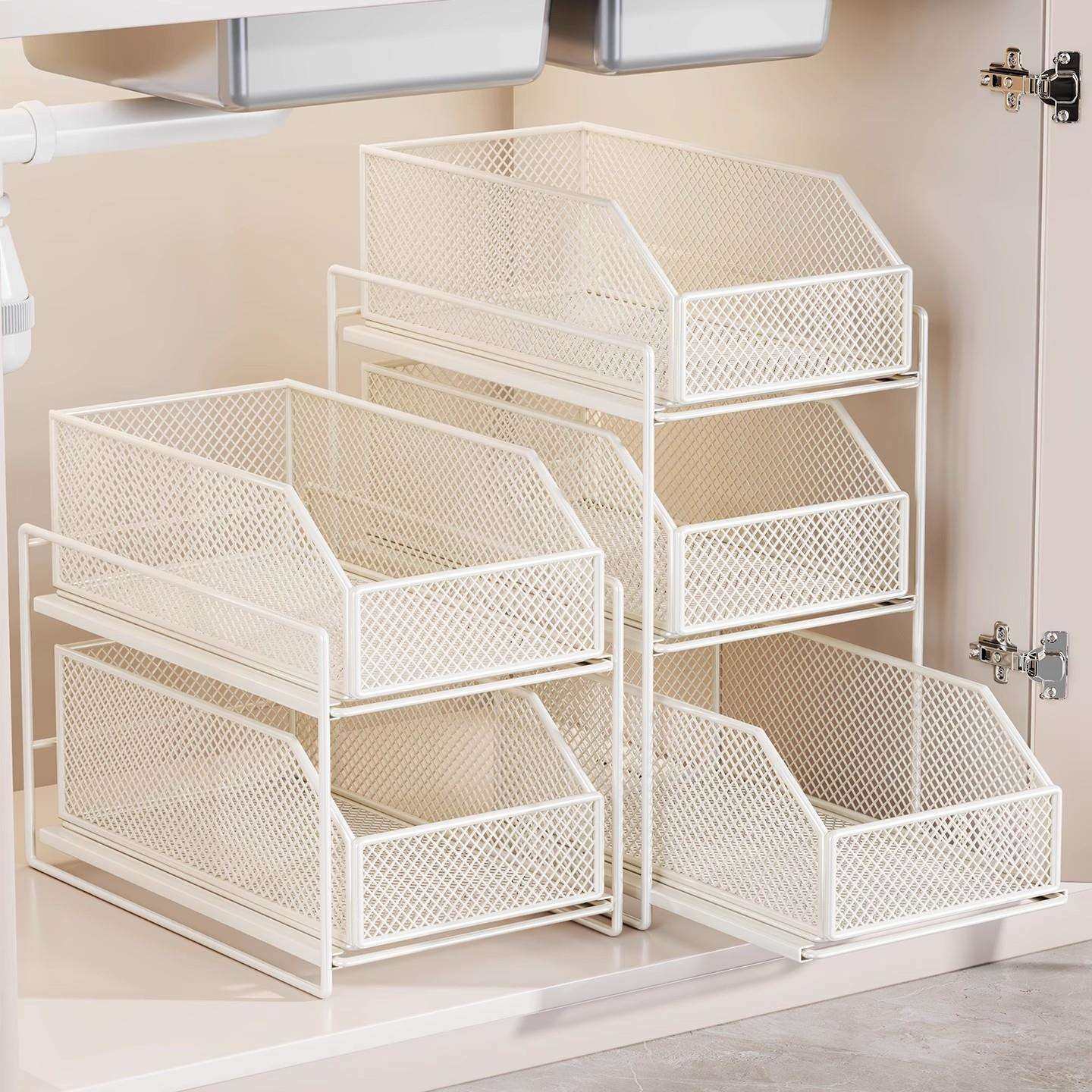 下水槽置物架抽拉式浴室柜下收纳盒多层卫生间洗手台下拉篮分层架