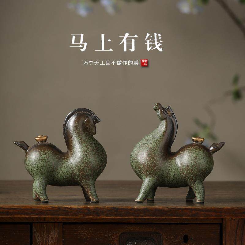 创意唐马摆件陶瓷动物马中式客厅书房办公室桌面装饰品工艺品