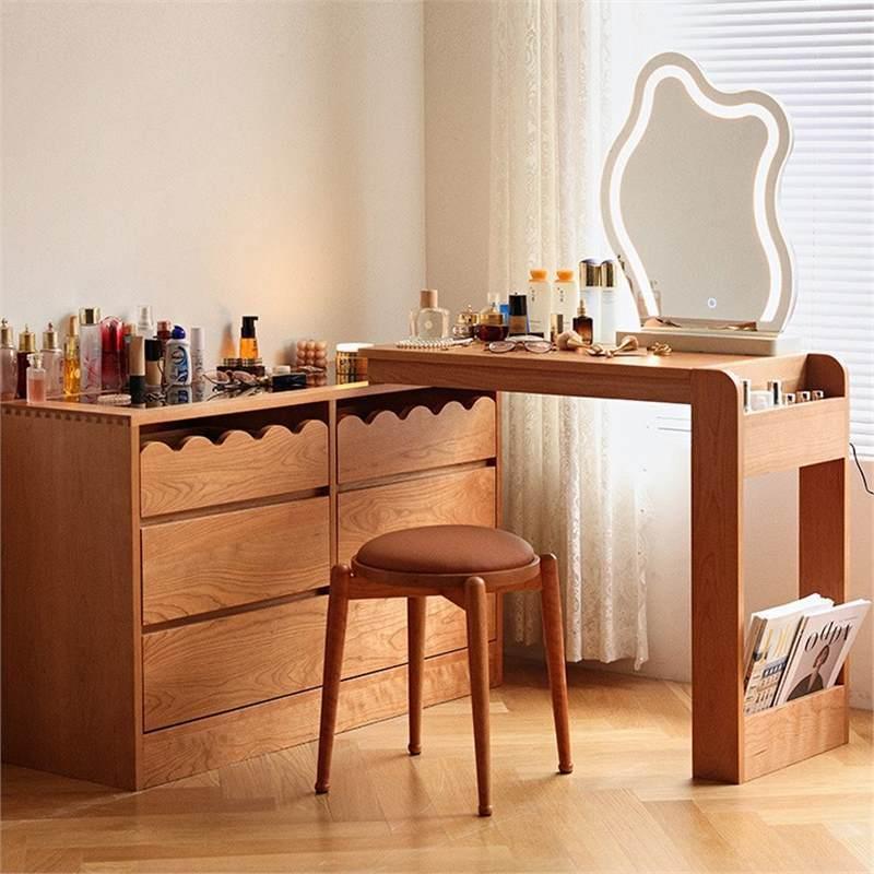 北欧樱桃木斗柜家用卧室梳妆台一体化妆桌小户型收纳床尾柜书桌