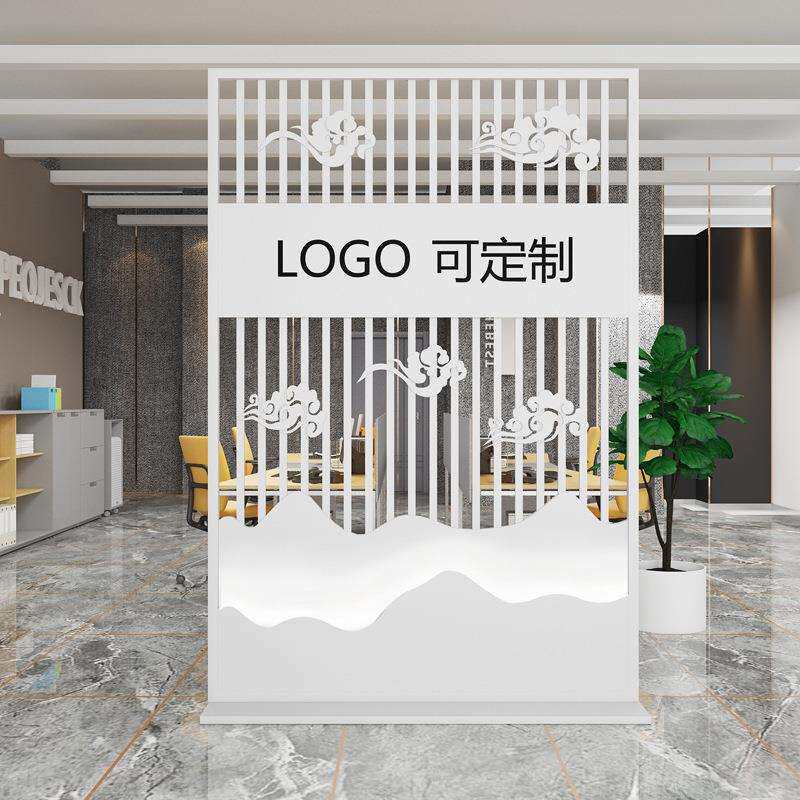 现代简约入户玄关格栅铁艺办公室隔断屏风前台背景形象墙镂空装饰