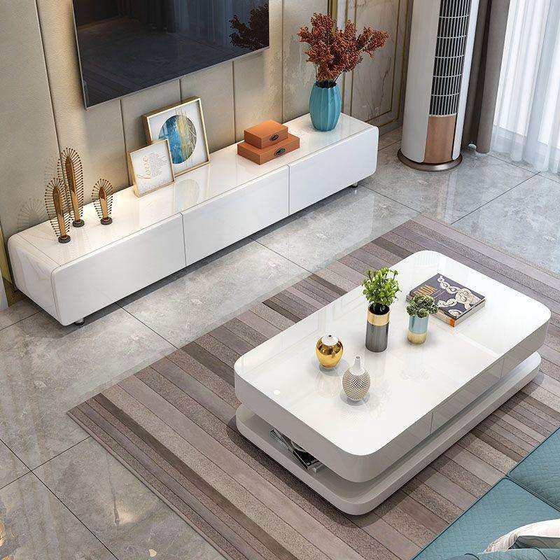 白色茶几简约现代新款钢化玻璃客厅家用小户型轻奢烤漆电视柜组合