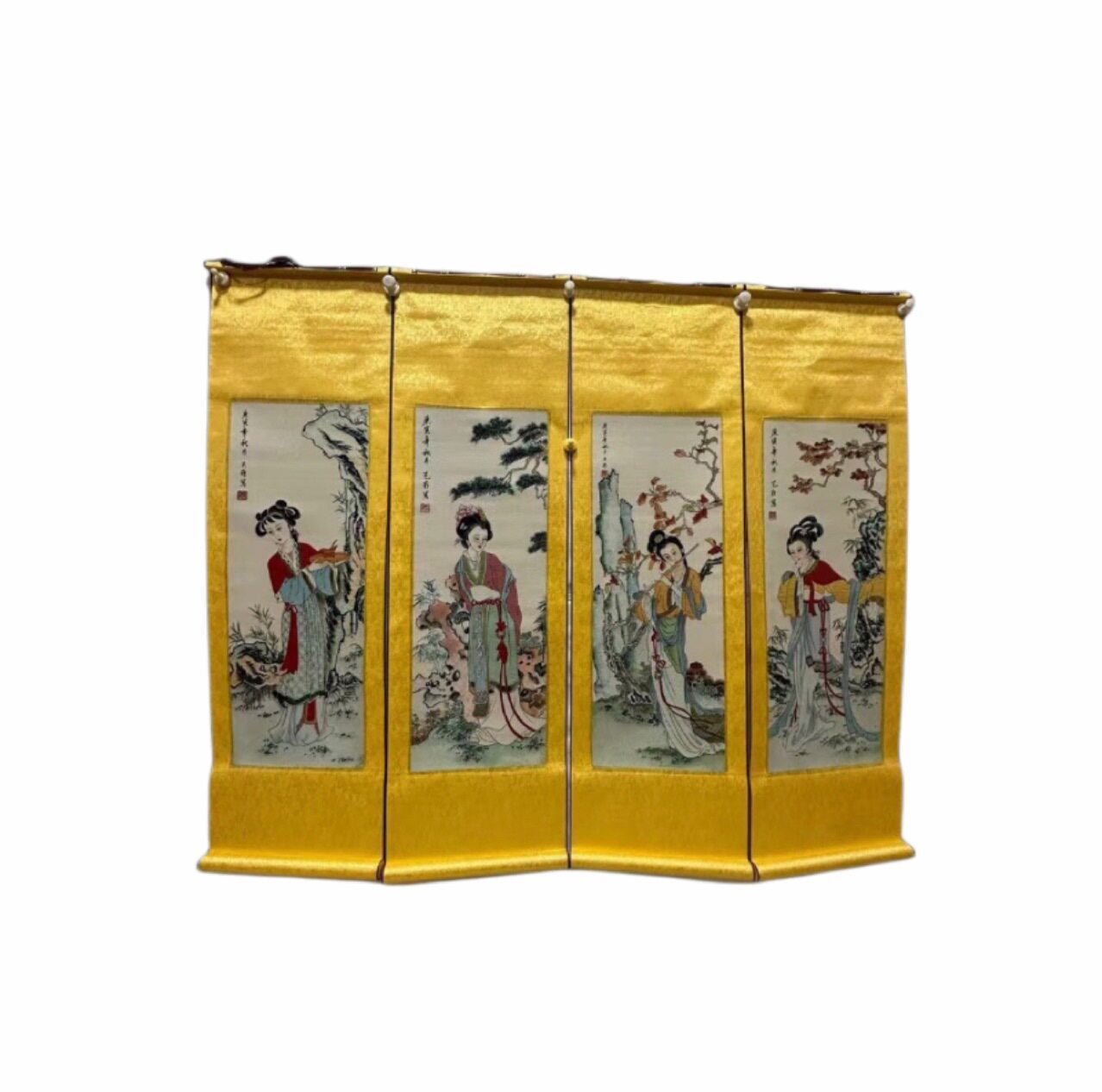 装裱好刺绣四条屏有山水花鸟人物精品十字绣收藏摆家挂办公室挂画