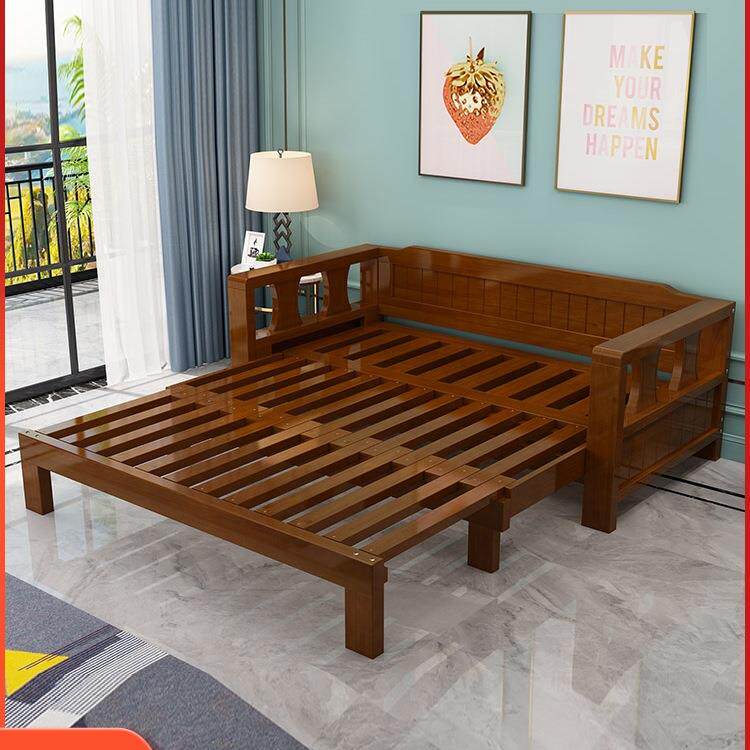 实木沙发床两用中式多功能可折叠小户型客厅推拉双人沙发床经济型