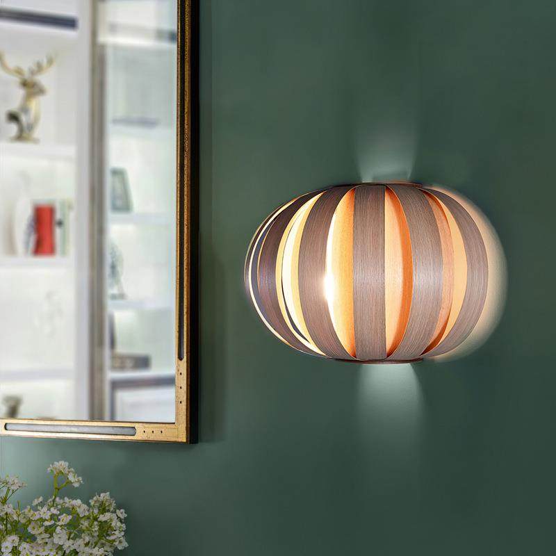 北欧简约木皮壁灯现代客厅卧室书房过道楼梯装饰创意个性艺术墙灯