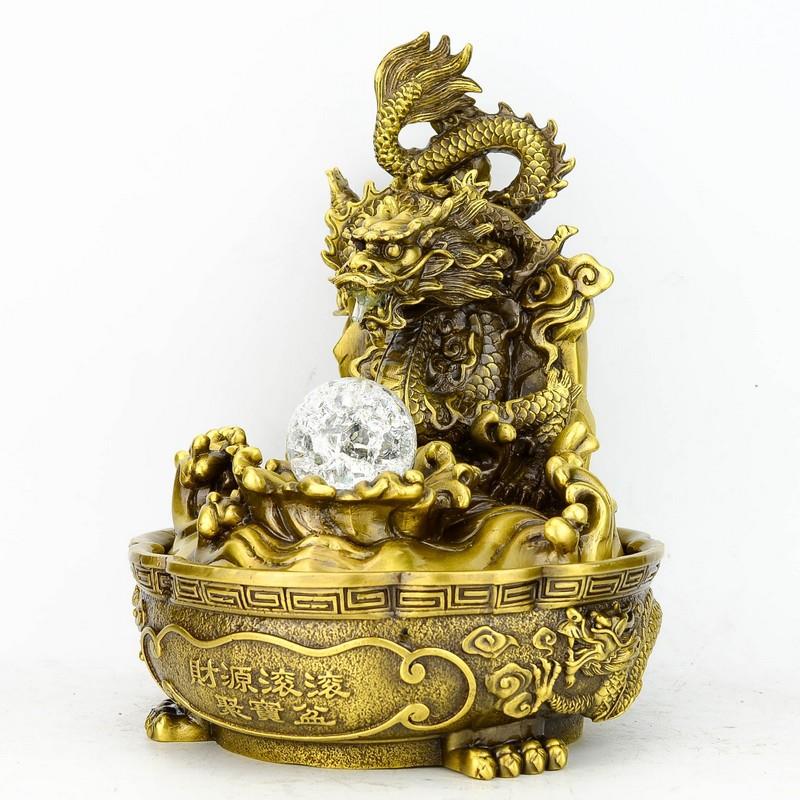 精工纯铜风水龙聚宝盆发光吐水家居工艺品摆件