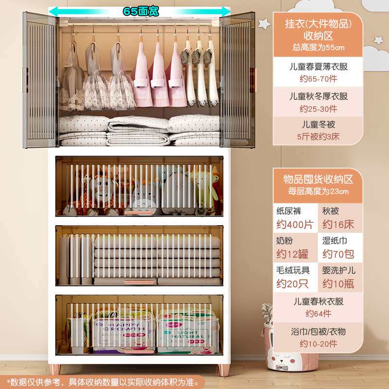 家用收纳柜多层衣服被褥储物柜子塑料儿童衣橱加厚翻盖式透明衣柜