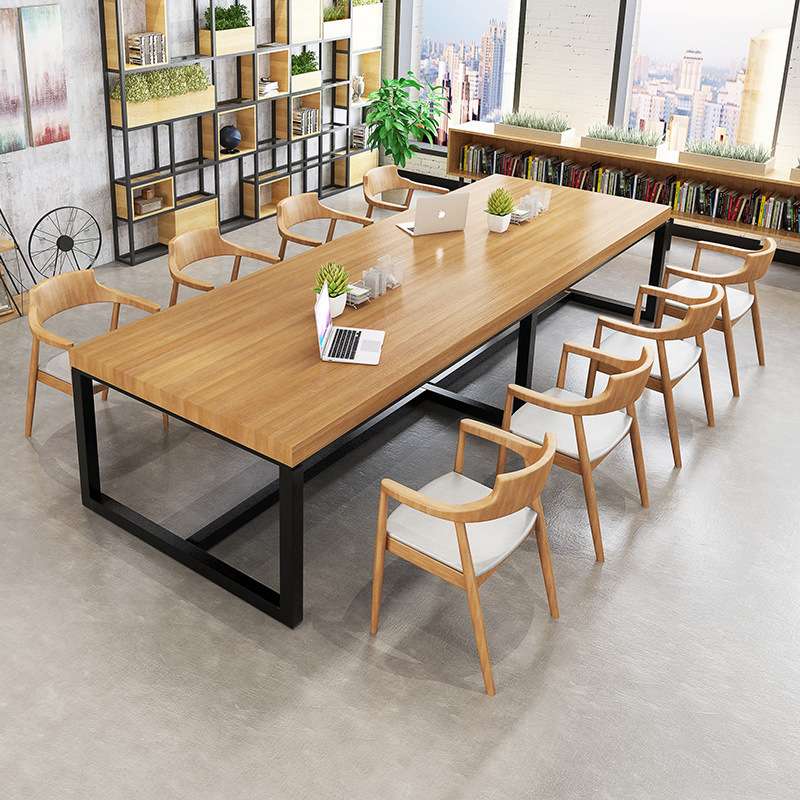 现代简约实木办公桌椅组合办公室职员洽谈桌工作室多人长条会议桌