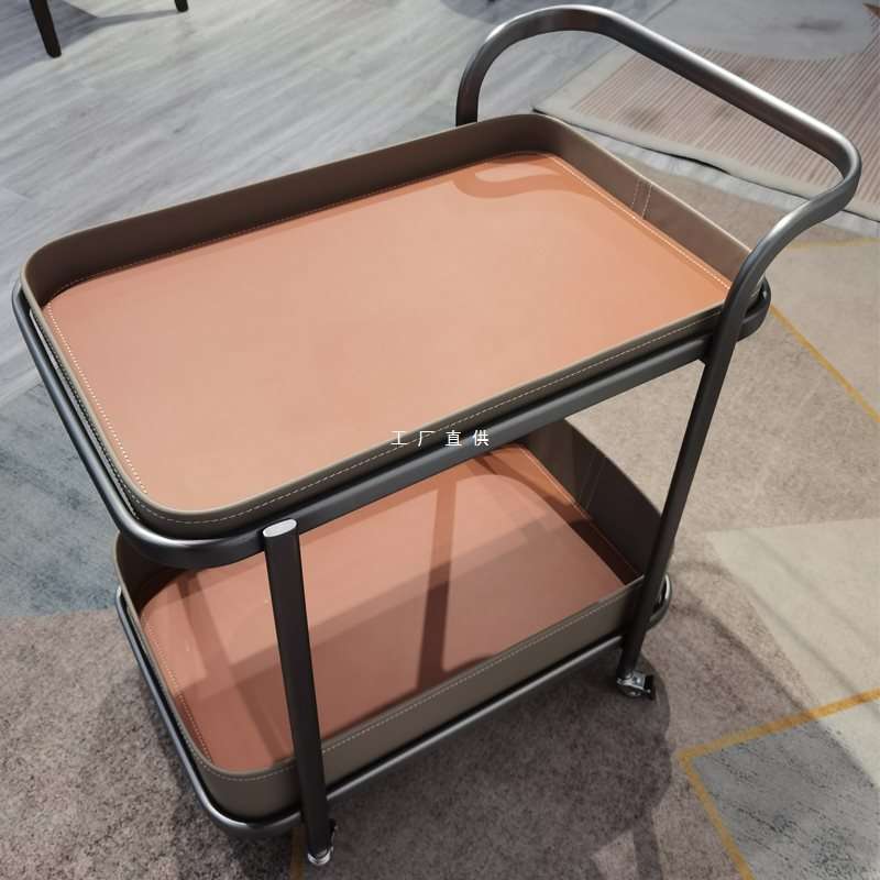 轻奢马鞍皮移动沙发边几小推车茶几客厅家用角几床头柜带轮置物架