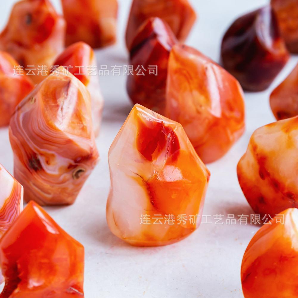 天然红玛瑙火炬雕刻件水晶火炬玛瑙火焰纹火炬欧美万圣节装饰摆件