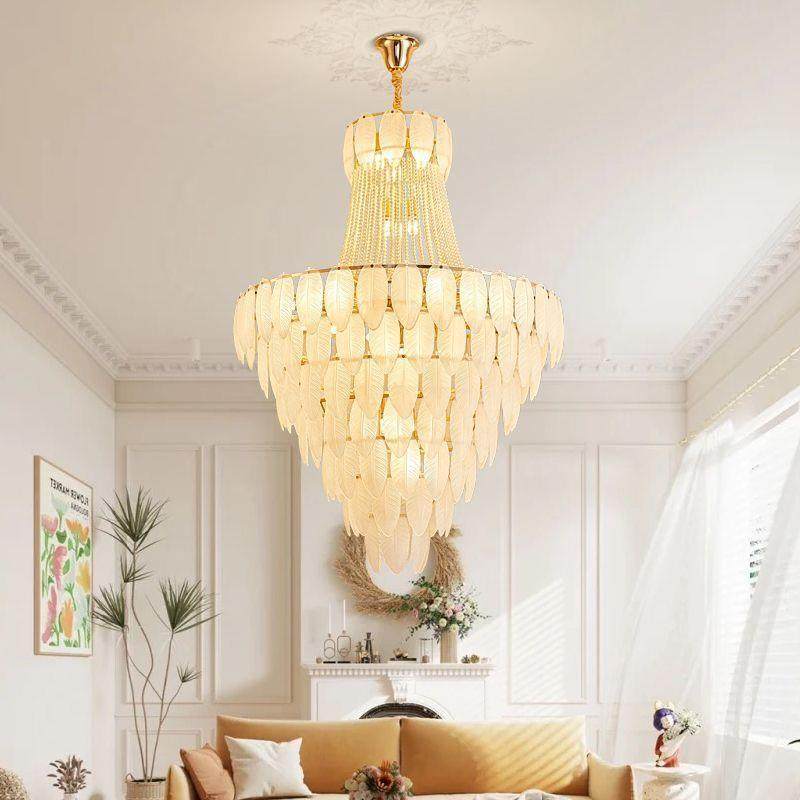 复式楼大吊灯loft中空三层客厅法式简约铁艺房间轻奢羽毛水晶吊灯