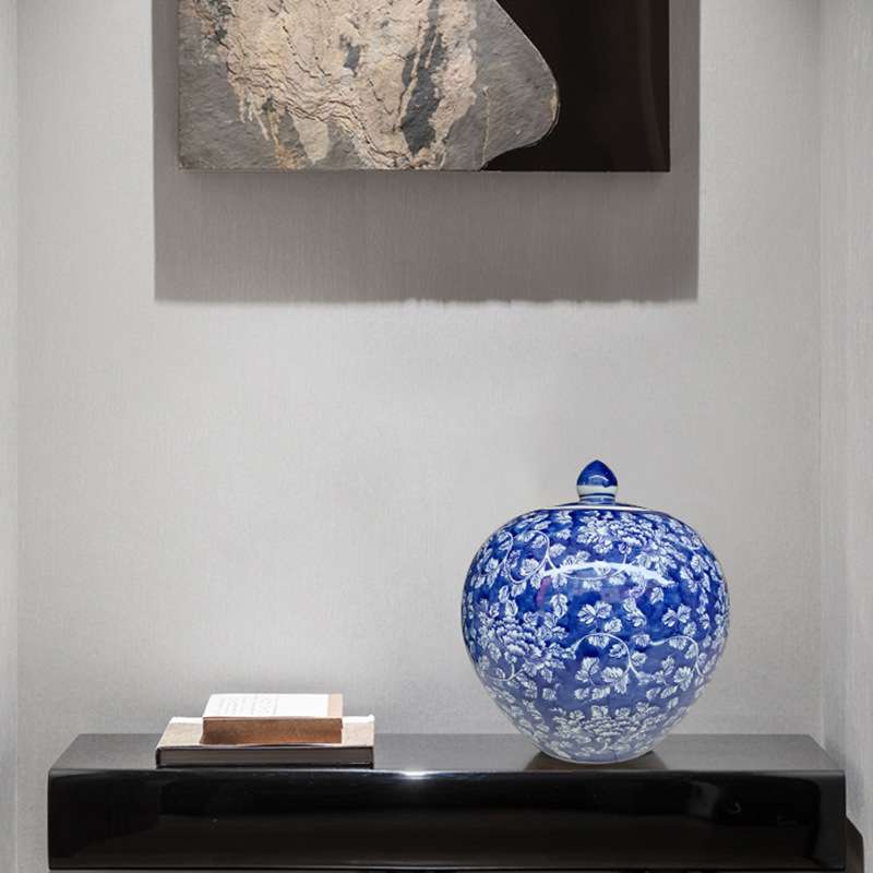 中式复古蓝底青花陶瓷花瓶冬青插花瓶玄关客厅餐厅摆件装饰储物罐
