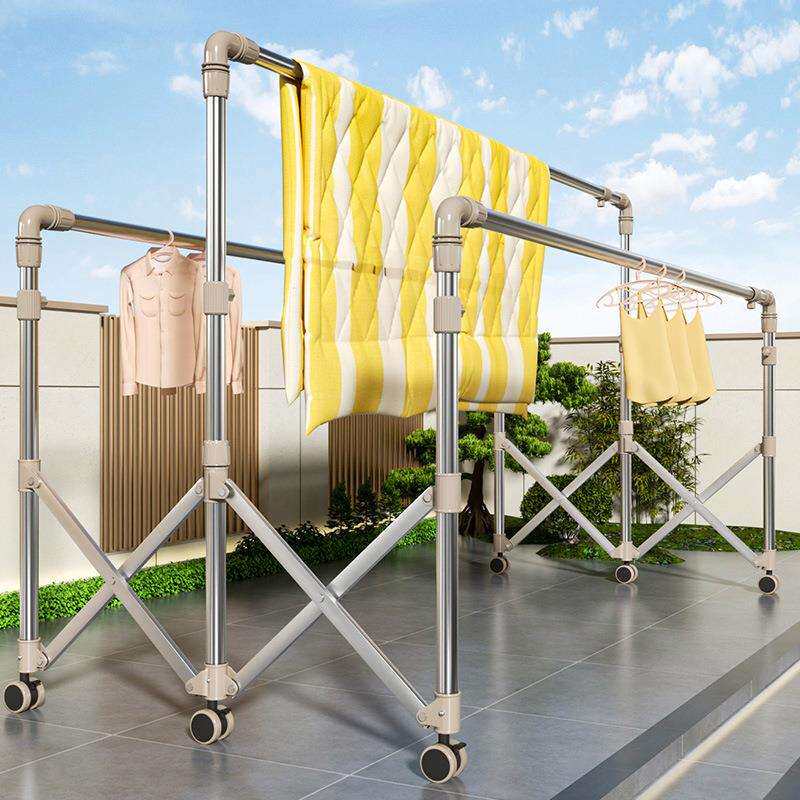 晾衣架落地折叠伸缩大型室外凉衣服晒被子架不锈钢室内阳台承钧日