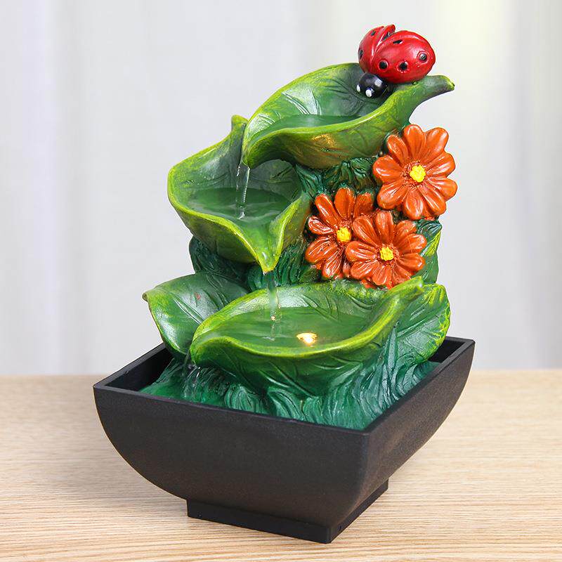 桌面创意瓢虫树脂流水小喷泉摆件客厅办公室电视柜家居装饰品