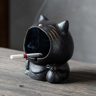 潮流车载防风防飞灰 卡通猫烟灰缸可爱创意陶瓷家用大烟缸个性
