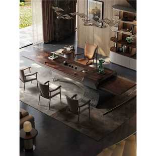 悬浮办公室老板茶台 北美黑胡桃木茶桌轻奢家用别墅高端茶室新中式