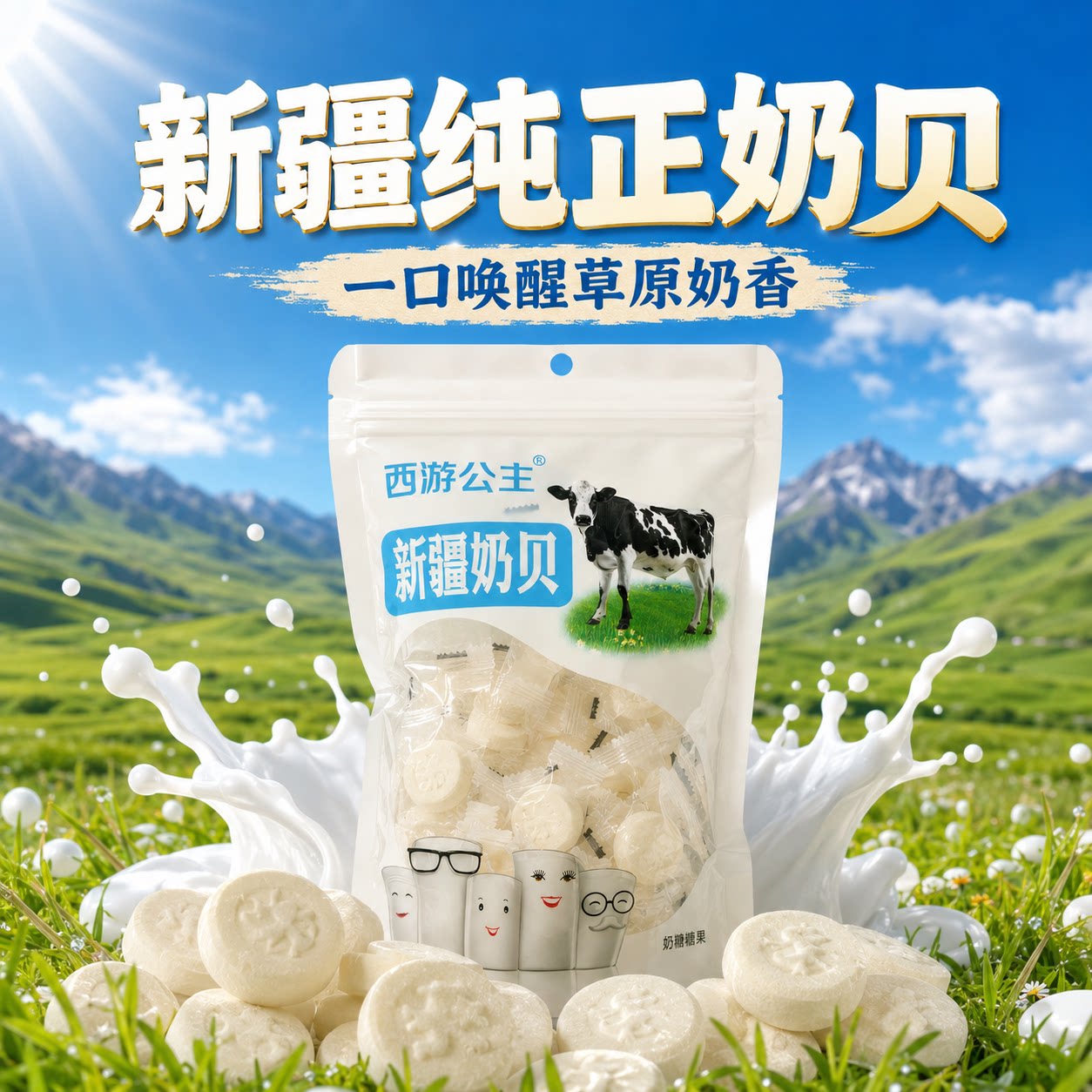 西游公主新疆奶片干吃原味牛奶片新疆特产小吃零食奶贝奶片