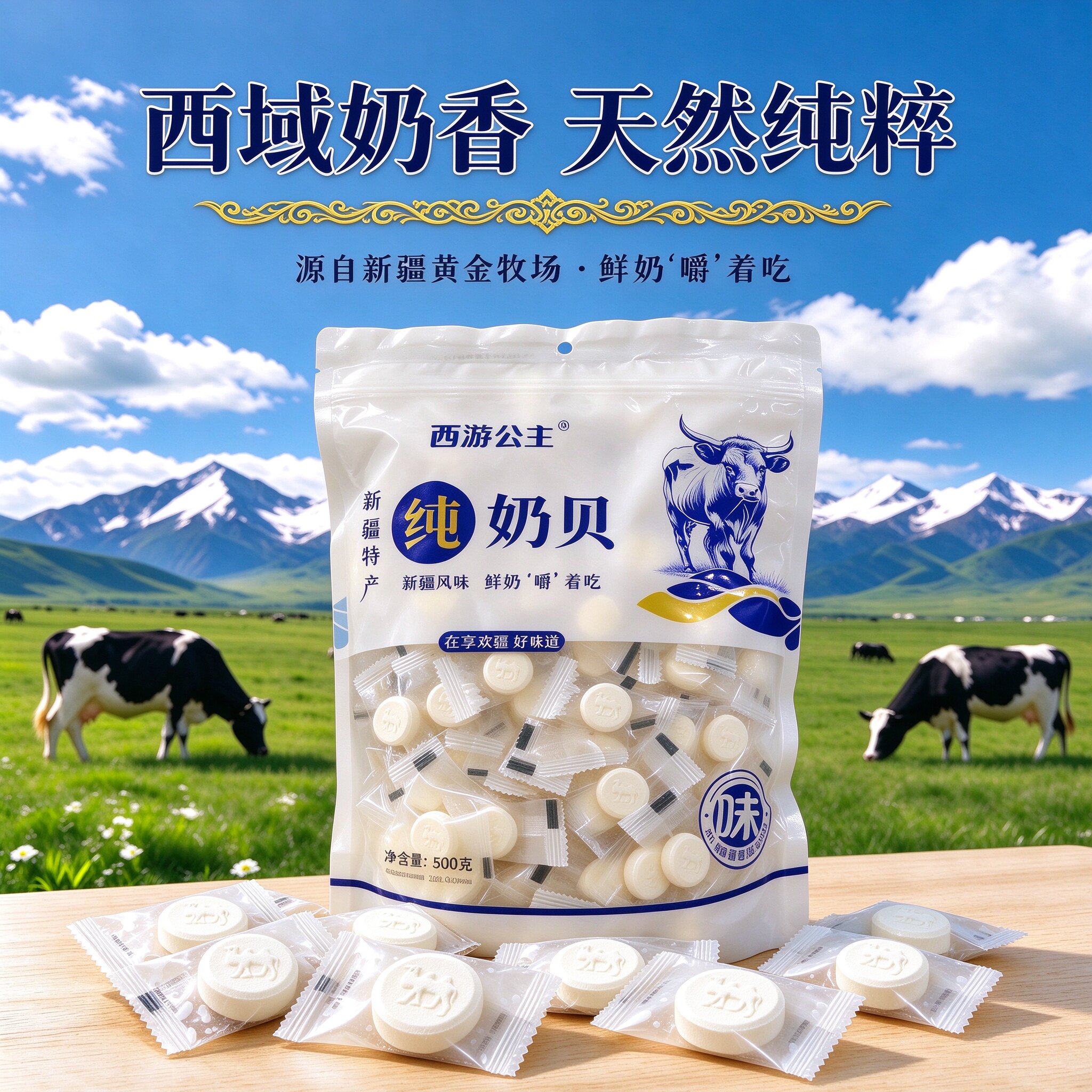 西游公主正宗新疆奶片干吃原味牛奶片新疆特产小吃零食奶贝糖果