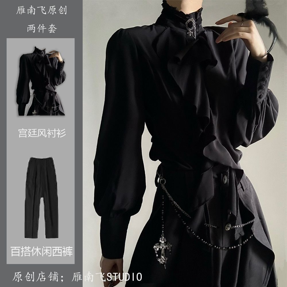 私设cos服复古优雅酷王子装lolita男蝴蝶结衬衫中世纪服装英伦风