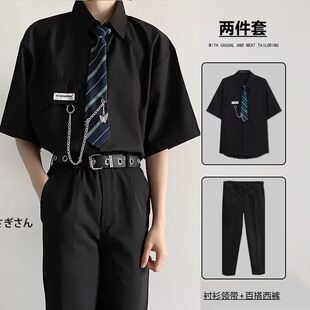 dk衬衫男短袖夏季宽松大码学生班服高中生衬衣男女毕业照典礼套装