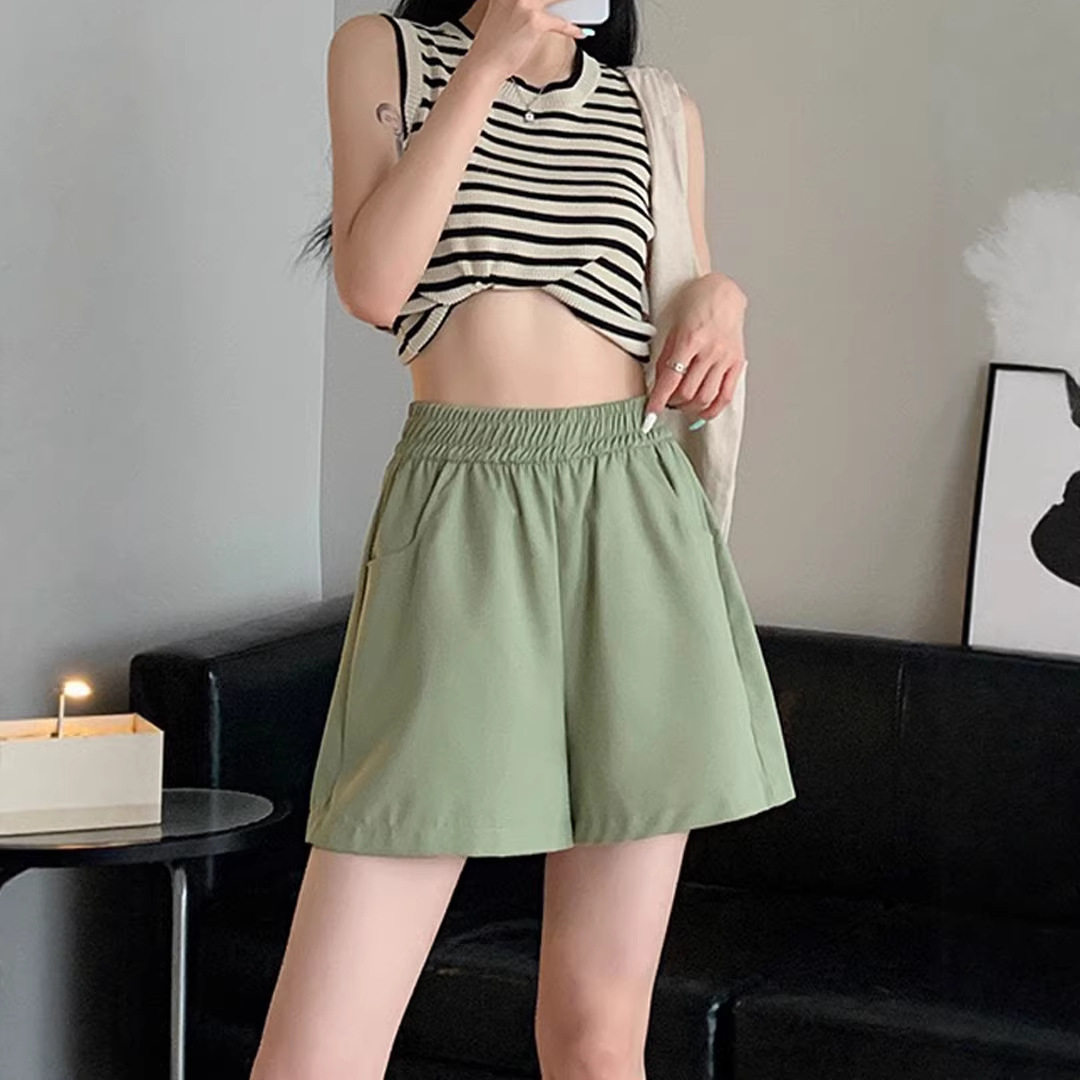 夏季休闲短裤女士水洗棉工装裤外贸宽松高腰阔腿百搭三分裤子dg