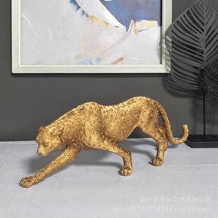 饰乔迁新房客厅电视柜摆件开业送礼工艺品 创意金钱豹摆件办公室装