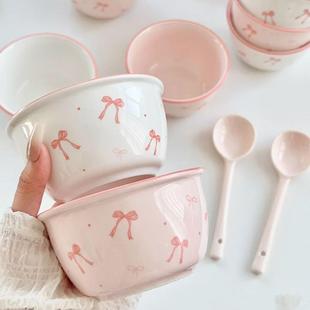 可爱家用釉下彩蝴蝶结碗陶瓷餐具情侣碗组合宿舍米饭碗勺子碗套装