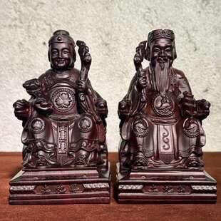 黑檀木花梨木雕刻土地公土地婆家居供奉财爷像摆件木雕工艺品