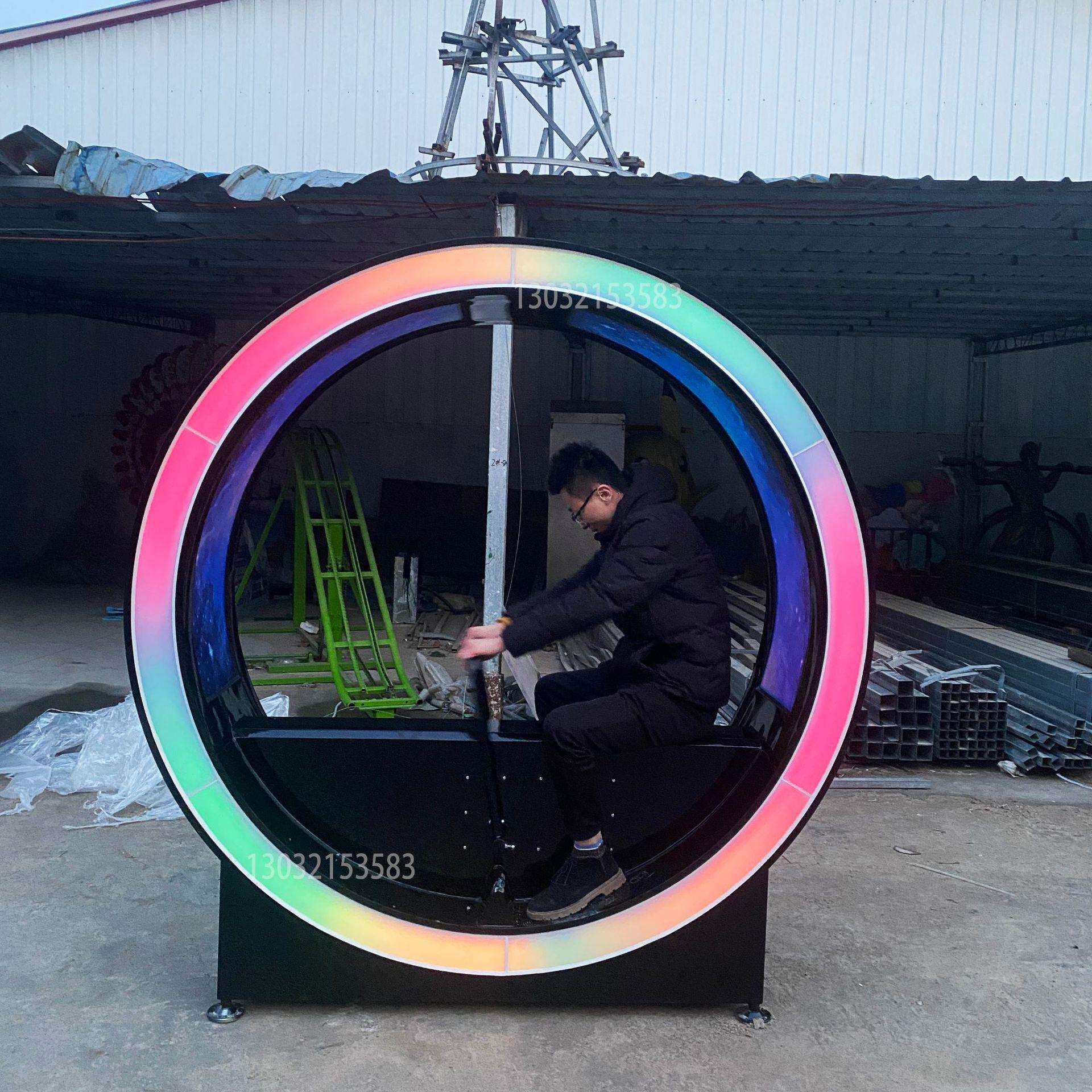 大型互动娱乐设备手摇划船机新款亮化引流一体多功能双人发光单车