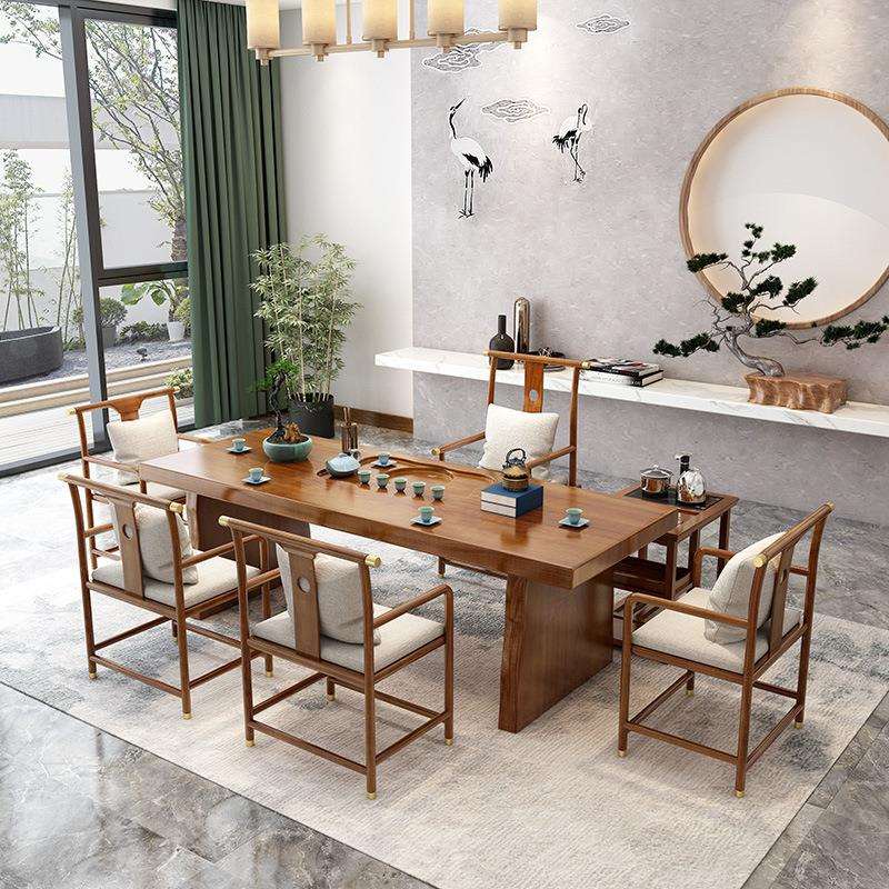 现代简约茶桌椅组合家用木质原木办公室茶台桌功夫大板泡茶桌子