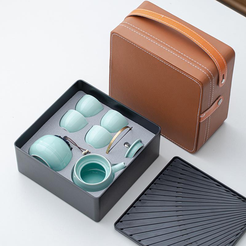 提梁壶功夫陶瓷旅行茶具套装便携式办公室户外泡茶壶车载一壶四杯